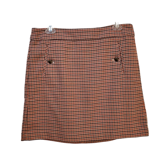 Loft Orange, Brown,‎ Cream Houndstooth Mini Skirt Size 8 - Picture 1 of 6